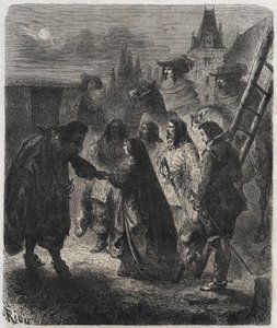 Rømning av Marie de Medicis (1573-1642) (Maria de Medici) fra slottet Blois 22. februar av French School