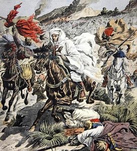 Escape of Sultan Abd Al-Aziz fra Marokko, omslagsillustrasjon fra Le Petit Journal, 6. september, 1908 av French School