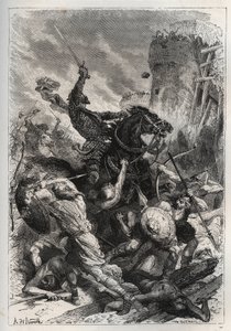 Eudes (Odon) (860-898), kongen av frankerne, leder kampen mot normannerne og forsvarer Paris (860-887) - Eudes (852-898) i kamp mot normannerne - "Frankrikes historie fortalte til mine barnebarn"" - av Francois Guizot - 1872-1876 av French School