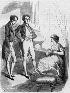 Eugene de Rastignac presentert for Madame de Nucingen av markisen av Adjuda. Gravering midten av 1800-tallet. Illustrasjon for "The Father Goriot" av Honore de Balzac (1799-1850). av French School