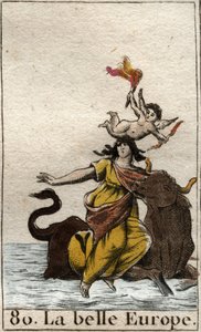 Europa kidnappet av Zeus i form av en okse fra "Mythologie de la jeunesse" av Pierre Blanchard 1803. av French School