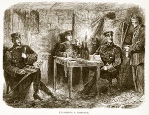 Undersøker en desertør, illustrasjon fra Cassells historie om krigen mellom Frankrike og Tyskland, 1870-1871 av French School