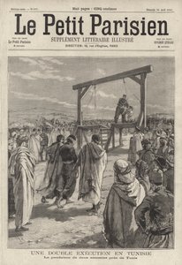 Henrettelse ved henging av to leiemordere nær Tunis, Tunisia (gravering) av French School