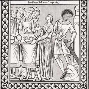Henrettelse av St. Johannes døperen, etter en miniatyr i en salmebok fra St. Louis fra 1200-tallet, fra 