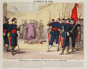 Henrettelse av erkebiskopen av Paris, Monseigneur Darboy, under Paris-kommunen, 1871 (fargegravering) av French School