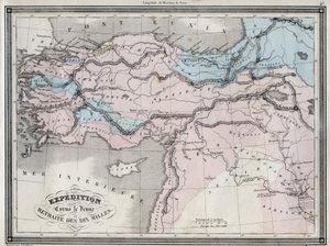 Expedition of Cyrus the Young (5th century BC) and retreat of the ten miles - Plate extracted from “” Universal Atlas of ancient and modern geography for residential schools”” by Vuillemin - ca. 1845 av French School