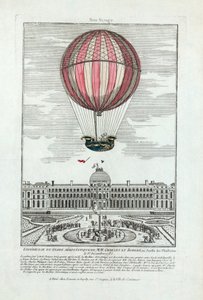 Erfaring med den aerostatiske kloden til MM. Charles og Robert på Jardin des Thuileries 1. desember 1783, pub. 1783 (håndfarget gravering) av French School
