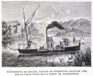 Erfaring av Miller, Taylor og Symington, laget i 1789, på vannstykket i Dalswintons land - i "" Album of Science; berømte lærde; Store oppdagelser””” 1896. av French School