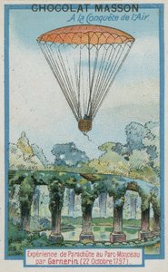 Eksperimenterer med fallskjermhopping ved Parc Monceau av Andre-Jacques Garnerin (22. oktober 1797) av French School