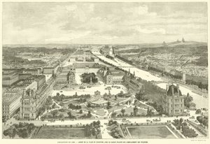 Utstilling fra 1889, Aspekt av Place du Carrousel med den anslåtte hagen på Tuileriene (gravering) av French School