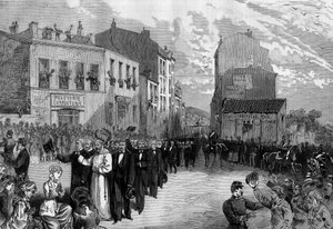 Utvisning av kapusinerne fra Marseille etter dekretene fra mars 1880 tatt av Jules Ferry og fjerning av retten til å undervise medlemmer av uautoriserte religiøse menigheter: ovasjoner fra mengden til kapusinerne som ble utvist fra samfunnet deres. oktober av French School