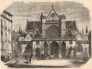 Utvendig utsikt over kirken Saint-Germain (Saint Germain) l'Auxerrois i Paris - Gravering i "Tableau-de-Paris"" av Edmond Texier 1852 av French School