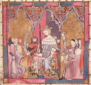 F.3r The King Administering Justice, fra Justiniani i Fortiatum av French School