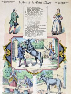 Fable de La Fontaine "Eselet og den lille hunden". Bilde av Epinal-Pellerin av French School