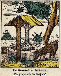 Fables de La Fontaine: the fox and the good. Image of Epinal, first half of the 19th century av French School