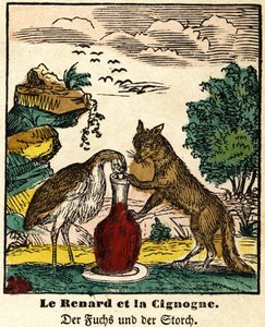 Fables of La Fontaine: the fox and the stork. Image of Epinal, first half of the 19th century av French School