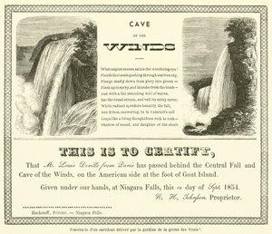 Faksimile av et sertifikat utstedt av vokteren til Cave of the Winds (gravering) av French School