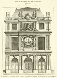 Fasade til Maison des Marchands Clothiers, i Paris, på det syttende århundre (gravering) av French School
