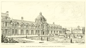 Fasade av Chateau des Tuileries med utsikt over den lille parken, østsiden, i 1575 av French School