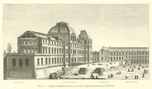 Vestlig fasade av Louvre rundt 1650, etter en gravering av I Sylvestre av French School
