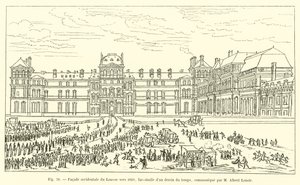 Vestlig fasade av Louvre rundt 1660, faksimile av en tegning fra tiden, formidlet av M Albert Lenoir av French School