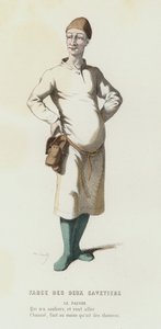 Farce Des Deux Savetiers (farget gravering) av French School