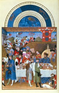 Faksimile av januar: bankettscene av Limbourg-brødrene, fra Tres Riches Heures du Duc de Berry (for original se 8433) av French School