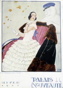 Mote: 1925-reklame for pelsverk (Palais de la Nouveaute) (litografi) av French School