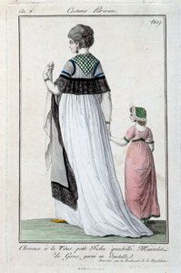 Mote under ledelsen: elegant ung parisisk kvinne iført Titus, gasbind med blonder. 1797. Paris, draktmuseum av French School