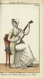 Fasjonabel kvinne som spiller gitar av French School