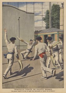 Dødsulykke under et spill med baskisk pelota (farge litho) av French School