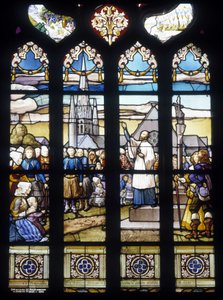 Fader Maunoir forkynte i Kerlas det store oppdraget i 1658 - glassmalerier i St Germain-kirken i Kerlaz av French School