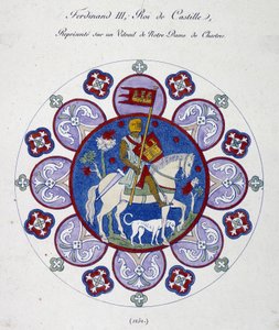 Fernand III, kongen av Castilla, representerer på et glassmaleri av Notre Dame de Chartres (1252). College-liknelse. av French School