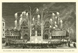 Fyrverkeri, avfyrt foran rådhuset, i anledning fødselen til hertugen av Burgund, 8. august 1682 av French School
