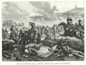 Slutten av slaget ved Ligny, Blucher styrtet av anklagen fra cuirassiers (gravering) av French School