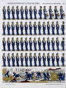 Brannmenn i byen Paris - Bilde av Epinal, rundt 1852 av French School