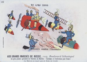 Brannslukking i år 2000 (farge litho) av French School