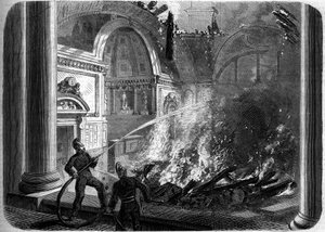 Brann i Senatets kammer, Palais du Luxembourg, Paris, 27. oktober av French School