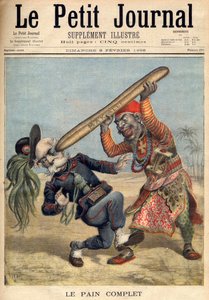 First Italo-Ethiopian War - Caricature of Francesco Crispi (1818-1901) and the defeat of the Italian invading army at the siege of Makalle, Ethiopia - in ”Le Petit Journal” of 09/02/1896 (engraving) av French School