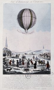 Første flytur til Annonay av Montgolfiers-brødrene i 1783 av French School