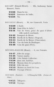 Første deltagelse av Le Douanier Rousseau på Salon des Independants, katalog, side 112, Paris, 1905 av French School