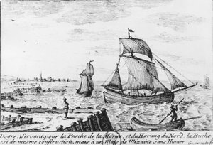 Fiskebåt for torsk og nordlandssild - gravering, n.d av French School
