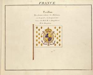 Flagget til Dauphin og Dauphine, Louis-Antoine og Marie-Therese fra Frankrike, fra Pavilions of the Maritime Powers, ca. 1815-30 (fargegravering) av French School