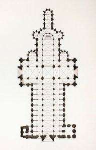 Gulvplan for det 13. århundre Ogive Style Notre Dame katedral i Rouen, Frankrike, fra Les Arts Au Mooen alder, publisert 1873 av French School