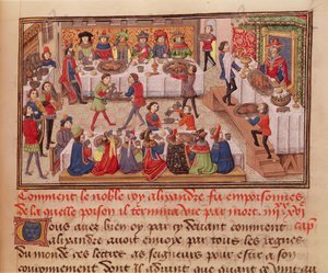 Fol.298r Hvordan den edle kong Alexander ble forgiftet, illustrasjon fra en bok av Jean Wauquelin, fra Histoire du Grand Alexandre 1460 av French School