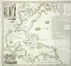Foldekart over den nordamerikanske Atlanterhavskysten, 1714 av French School