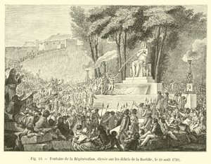 Fountain of Regeneration, reist på ruskene av Bastillen, 10. august 1792 av French School