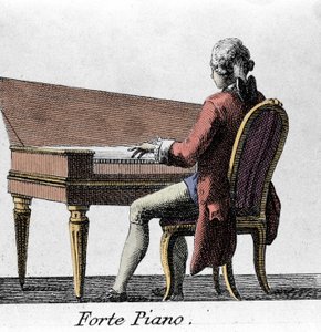 Forte pianospiller. Gravering fra slutten av 1700-tallet. av French School