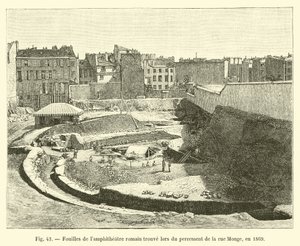 Utgravninger av et romersk lampeteater funnet under gravingen av rue Monge, i 1869 av French School
