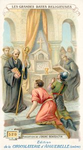 Stiftelsen av benediktinerordenen, 529 (chromolitho) av French School